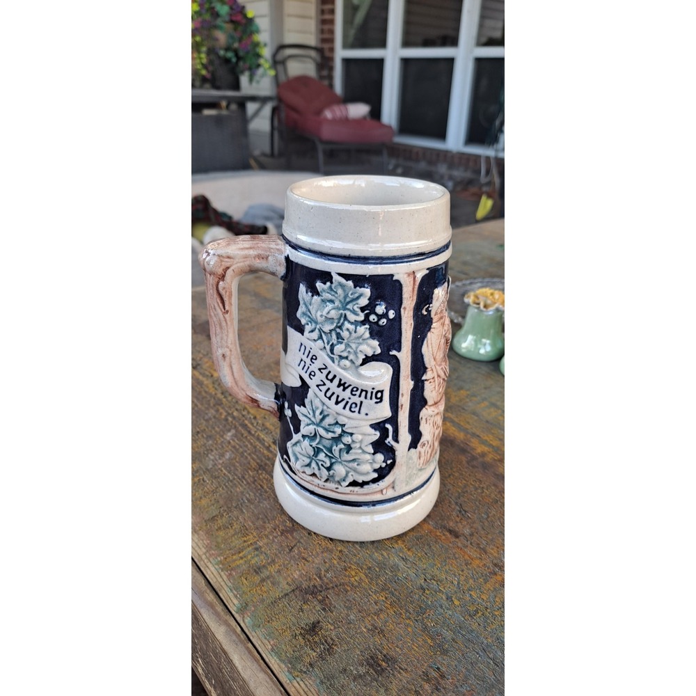 Vtg Western Germany Drinking in Moderation Hand Painted Beer Stein Mug 7"